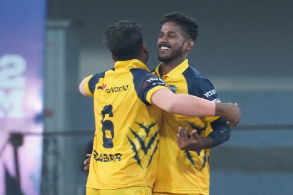 Chennai Singams Player V Vignesh Celebrates A Wicket