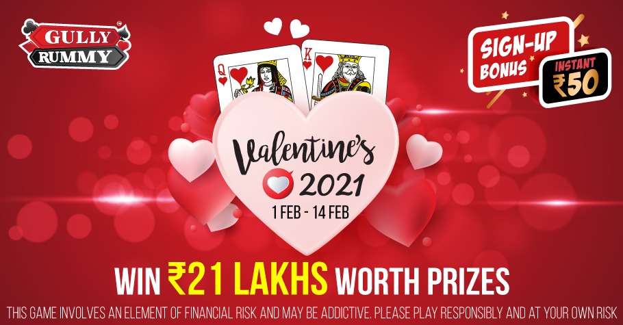 Gully Rummy gives players prizes worth INR 21 Lakh and an Instant Sign-up Bonus of INR 50. Check out other rewards that players can win everyday.Gully Rummy gives players prizes worth INR 21 Lakh and an Instant Sign-up Bonus of INR 50. Check out other rewards that players can win everyday.