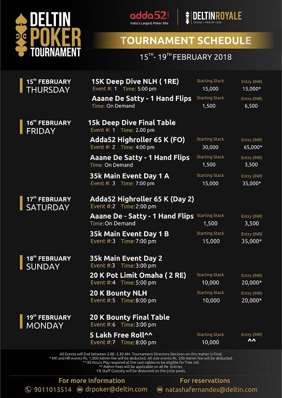 Deltin Poker Tournament Schedule