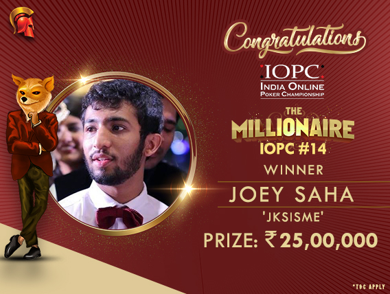 Joey Saha wins 25L in IOPC The Millionaire