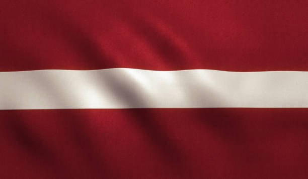 Latvia flag background with fabric texture.