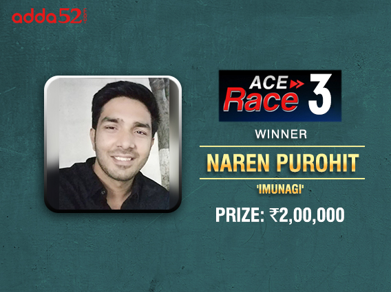 Naren Purohit wins Adda52 Ace Race III Leaderboard