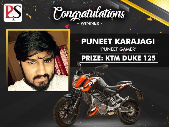 Puneet Karajagi wins KTM Duke in latest PokerSaint promo