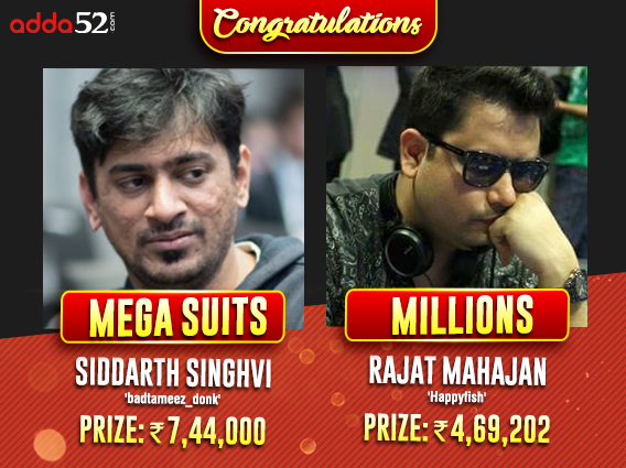 Siddarth Singhvi, Rajat Mahajan win big on Adda52 Sunday