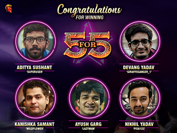 Sushant, Devang, Samant, Garg, Nikhil win September 5FOR5