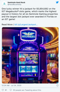 $5 bet turns into record $3.8 million jackpot at Seminole Hard Rock