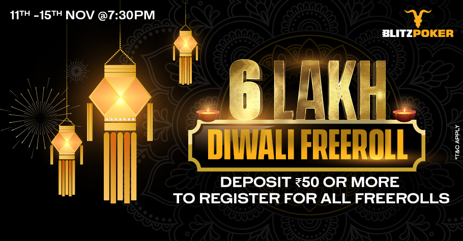 Blitz Poker's blitzy Diwali Freeroll Tournament starts soon!