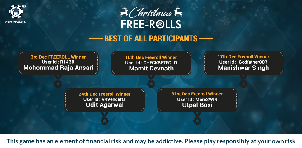 PokerDangal's Massive Christmas Freeroll Has 5 Winners