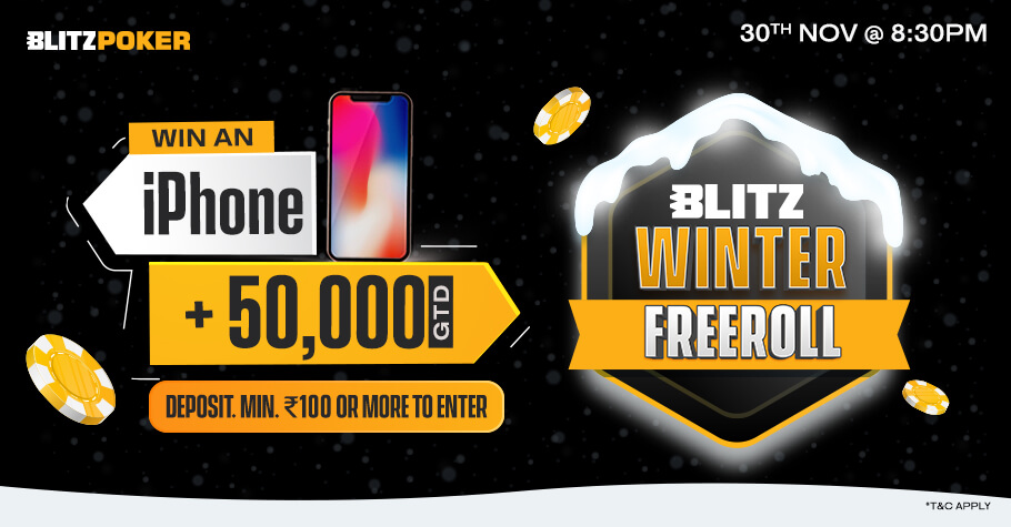 BLITZPOKER’s Winter Freeroll Assures 50K GTD & The Chance To Win An iPhone