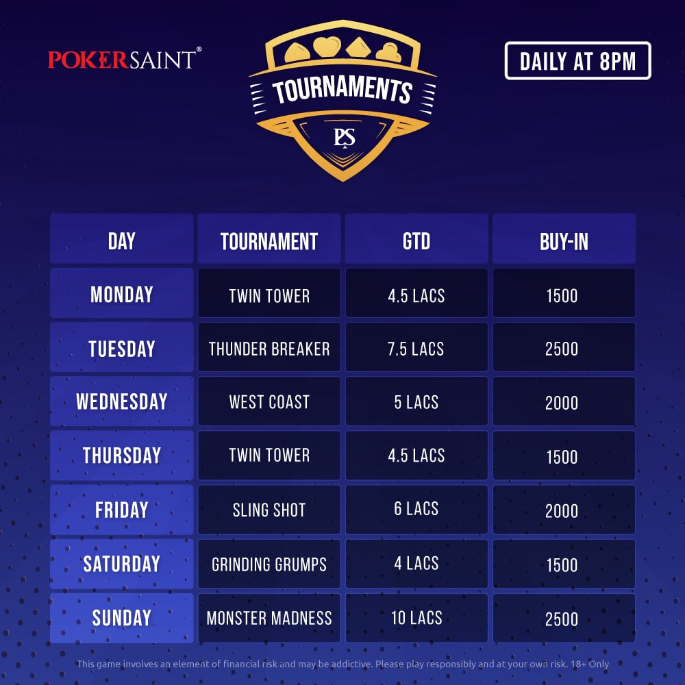 PokerSaint’s Featured Tournaments Offer 41.5 Lakh Every Week