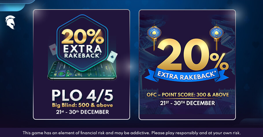 Enjoy 20% Extra RakeBack With Spartan Poker’s Cash Games