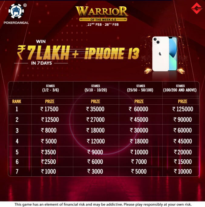 Bumper Prizes Await At PokerDangal’s Warrior of the Week 6.0