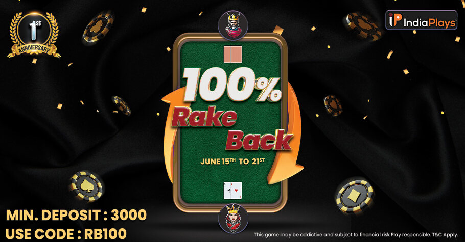 IndiaPlays Offers Cash Players 100% Rakeback This June