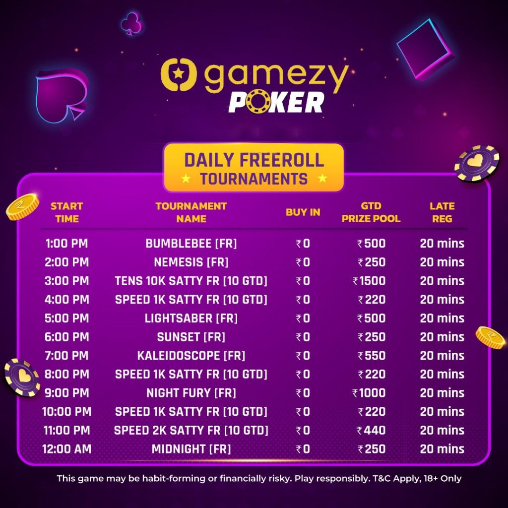 Daily Freerolls On Gamezy Poker Promise Unlimited Thrills 