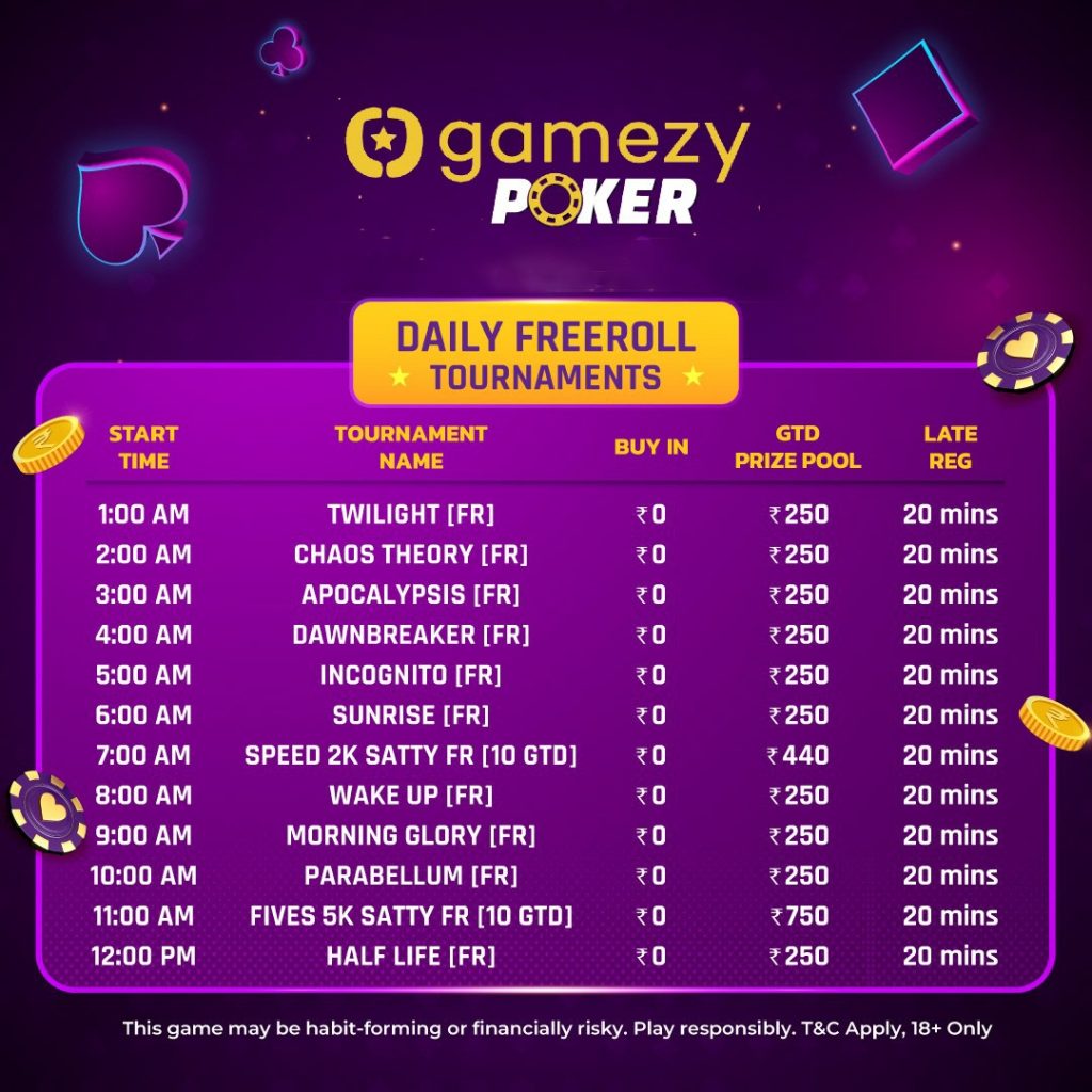 Daily Freerolls On Gamezy Poker Promise Unlimited Thrills 