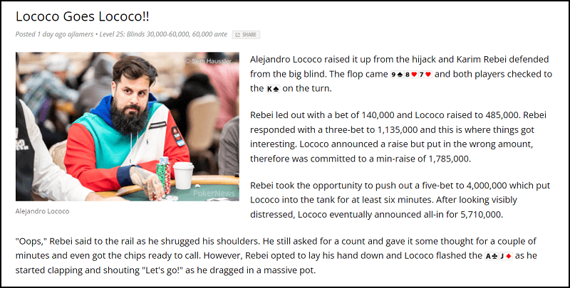 Alejandro Lococo - Deep run in WSOP 2022 Main Event