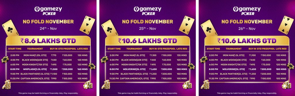 Gamezy Poker’s November Tourneys Are Worth ₹3.6 Crore GTD