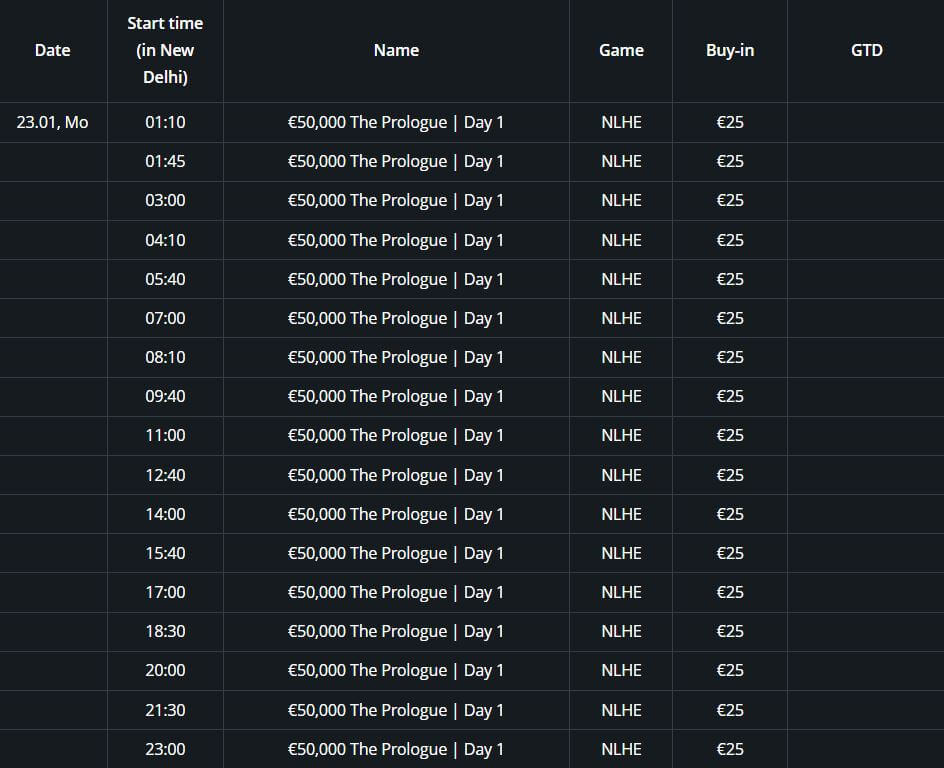 The Prologue - PokerMatch India flights schedule