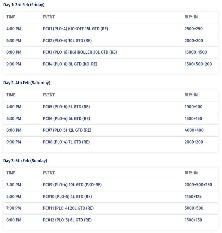 PokerBaazi PLO Championship February 2023 Schedule