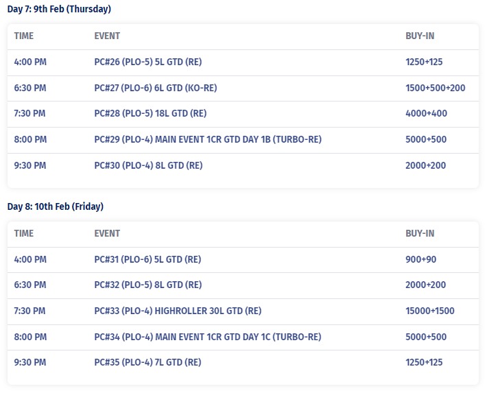 PokerBaazi PLO Championship February 2023 Schedule