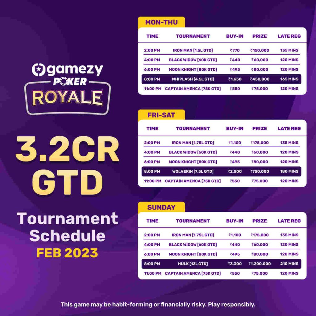 Gamezy Poker Royale Februrary MTT ₹3.2 Crore GTD