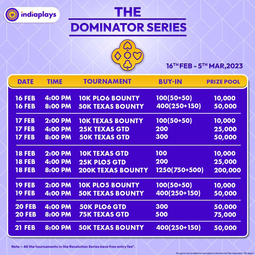 Schedule for Dominator Series