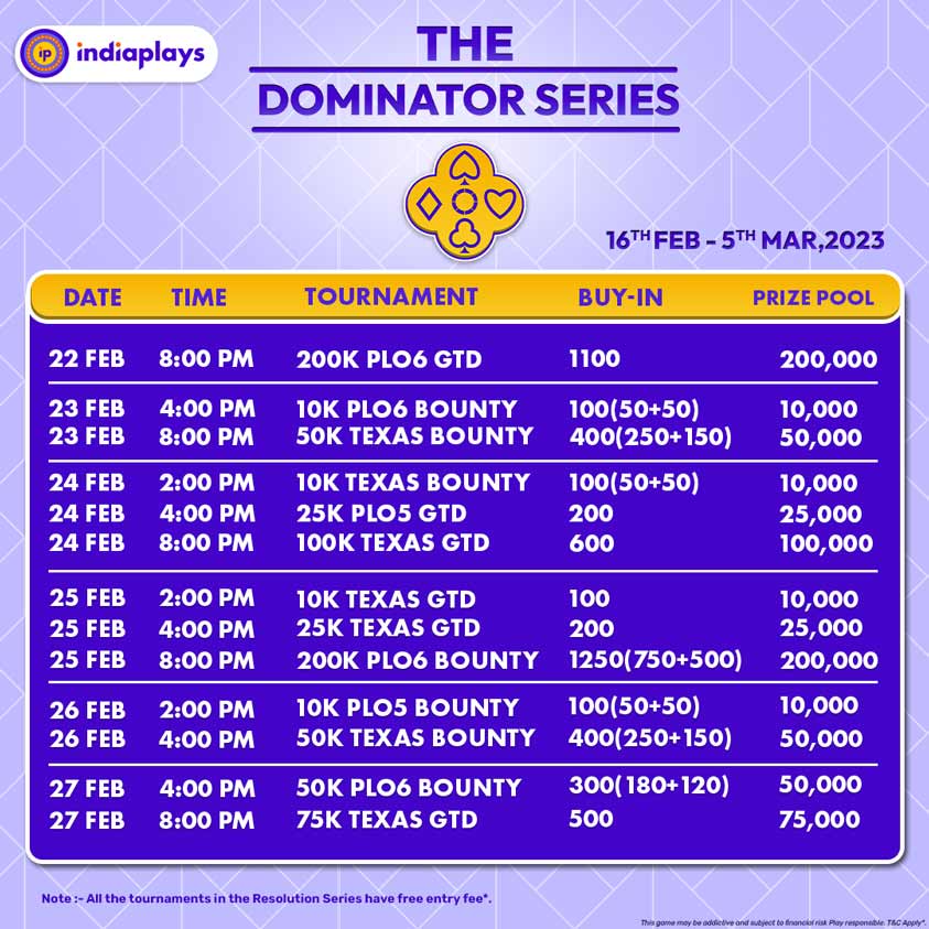 Schedule for Dominator Series