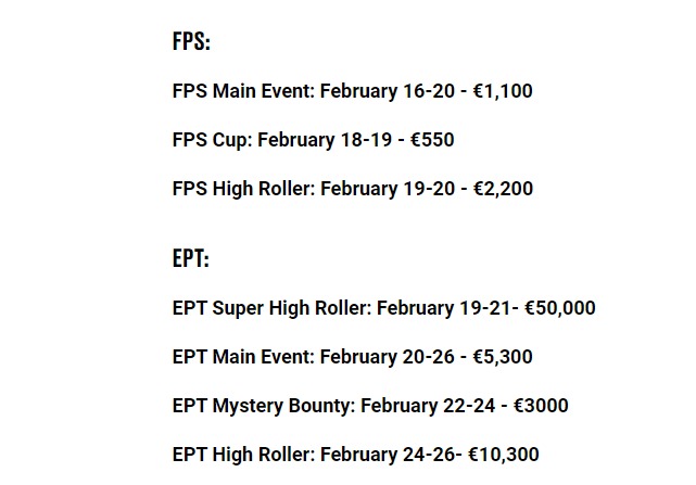 EPT Paris 2023 Tournament Schedule