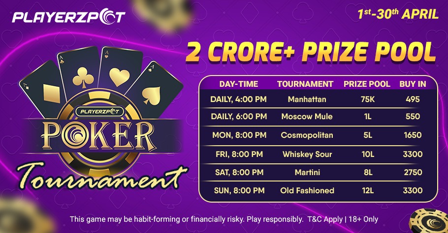 PlayerzPot Poker April MTT Schedule Worth ₹2 Crore+