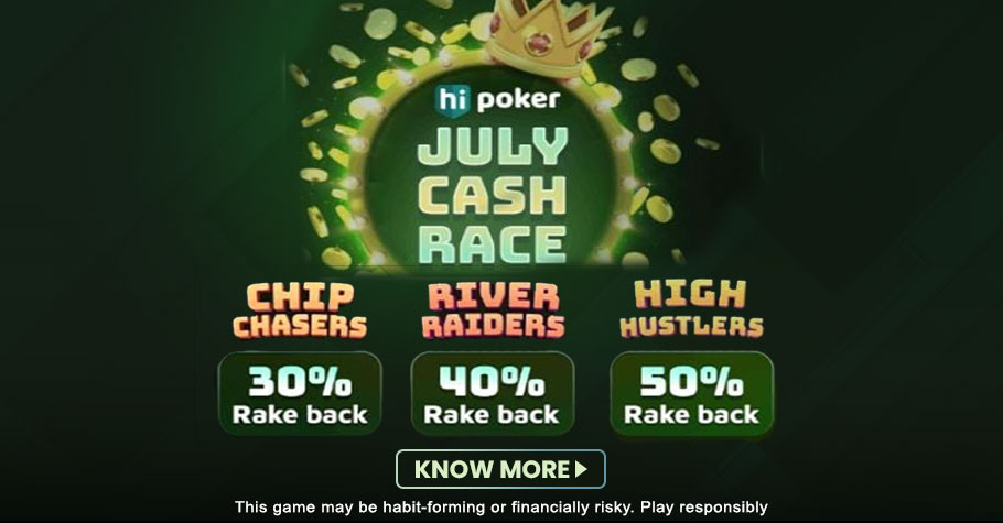 HiScore Poker’s July Cash Race Offers Up To 50% Rakeback