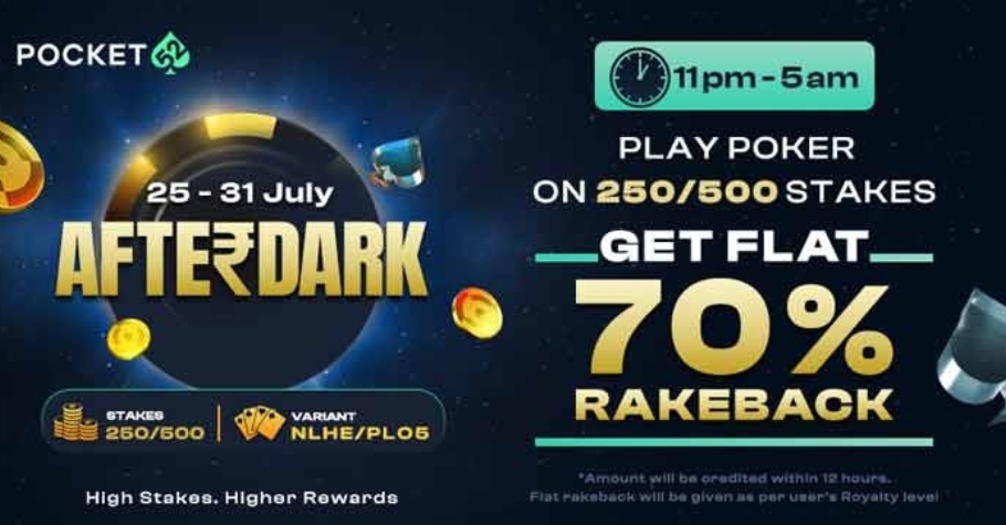 Pocket52 AfterDark's FLAT 70% Rakeback Will Brighten Up Your Bankroll