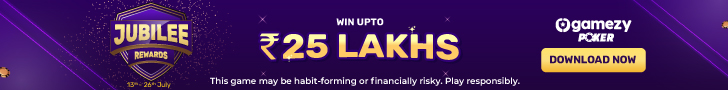 Gamezy Poker Jubilee Rewards Rakeback Up To ₹25 Lakh between 13th to 26th July 2023