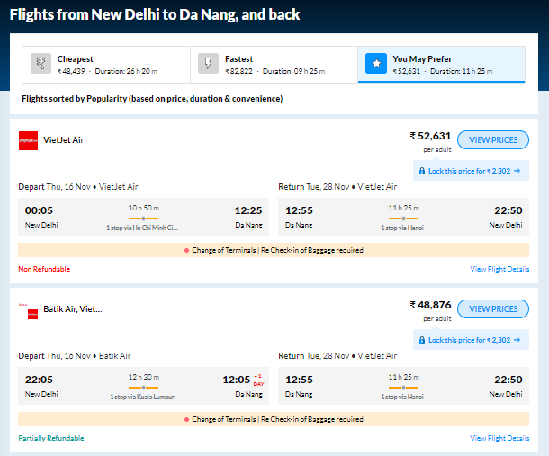 USOP Da Nang 2023: Delhi to Da Nang Flight Options