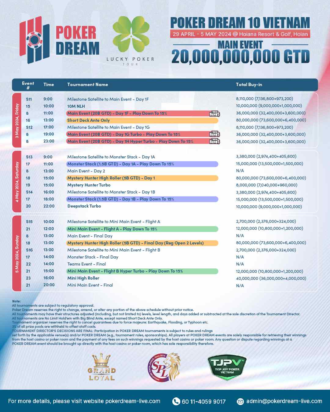 Poker Dream 10 Vietnam Schedule