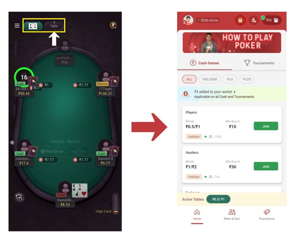 PokerCircle Multi-table feature