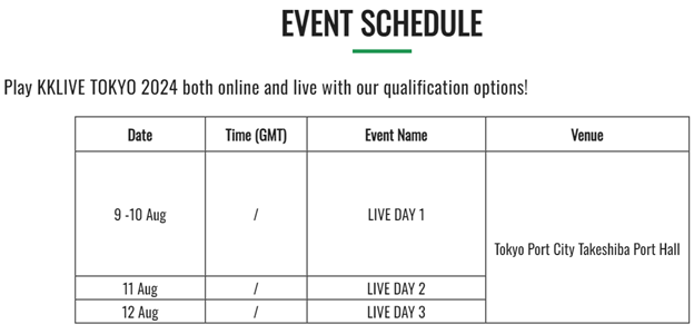 KKPoker KKLive Tokyo 2024 Event Schedule