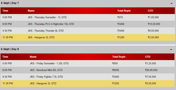 Junglee Poker Knockout Series Schedule (August-September 2024)