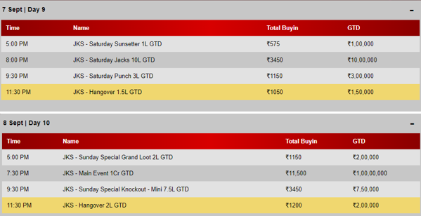 Junglee Poker Knockout Series Schedule (August-September 2024)