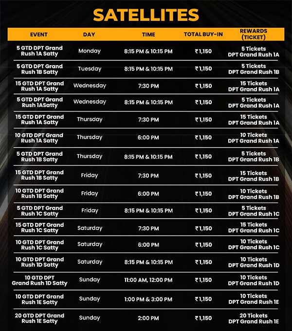 DPT Grand Rush Satellites Schedule