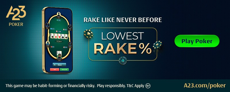 A23 Poker Lowest Rake Percentage