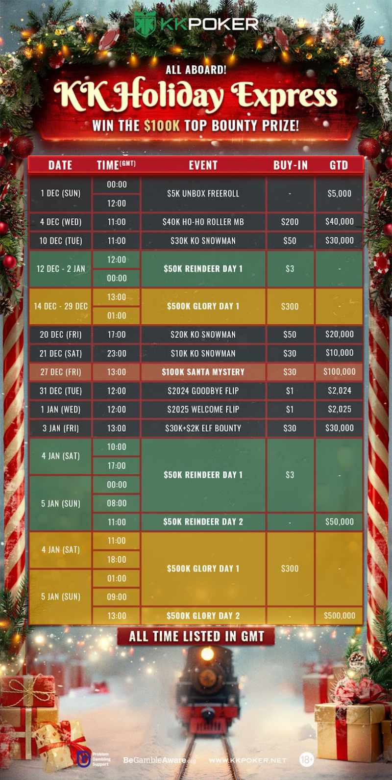 KKPoker Holiday Express Schedule