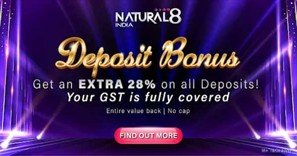 Natural8 India 28% Deposit Bonus