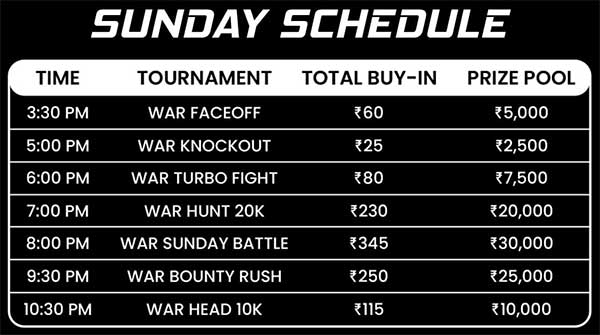 Adda52 WAR Schedule