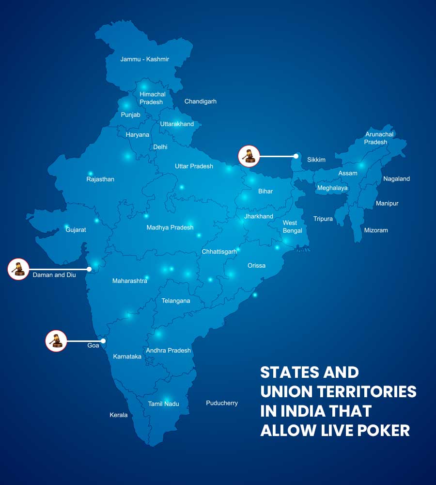 Cities and Union Territories Where Poker is Legal in India