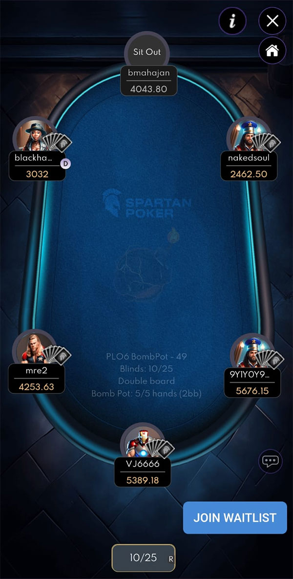 Spartan Poker's PLO Tables With BombPot feature