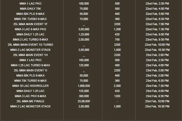 Adda52 MMA Schedule