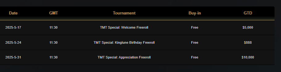 TMT 2025 Online Freeroll Schedule